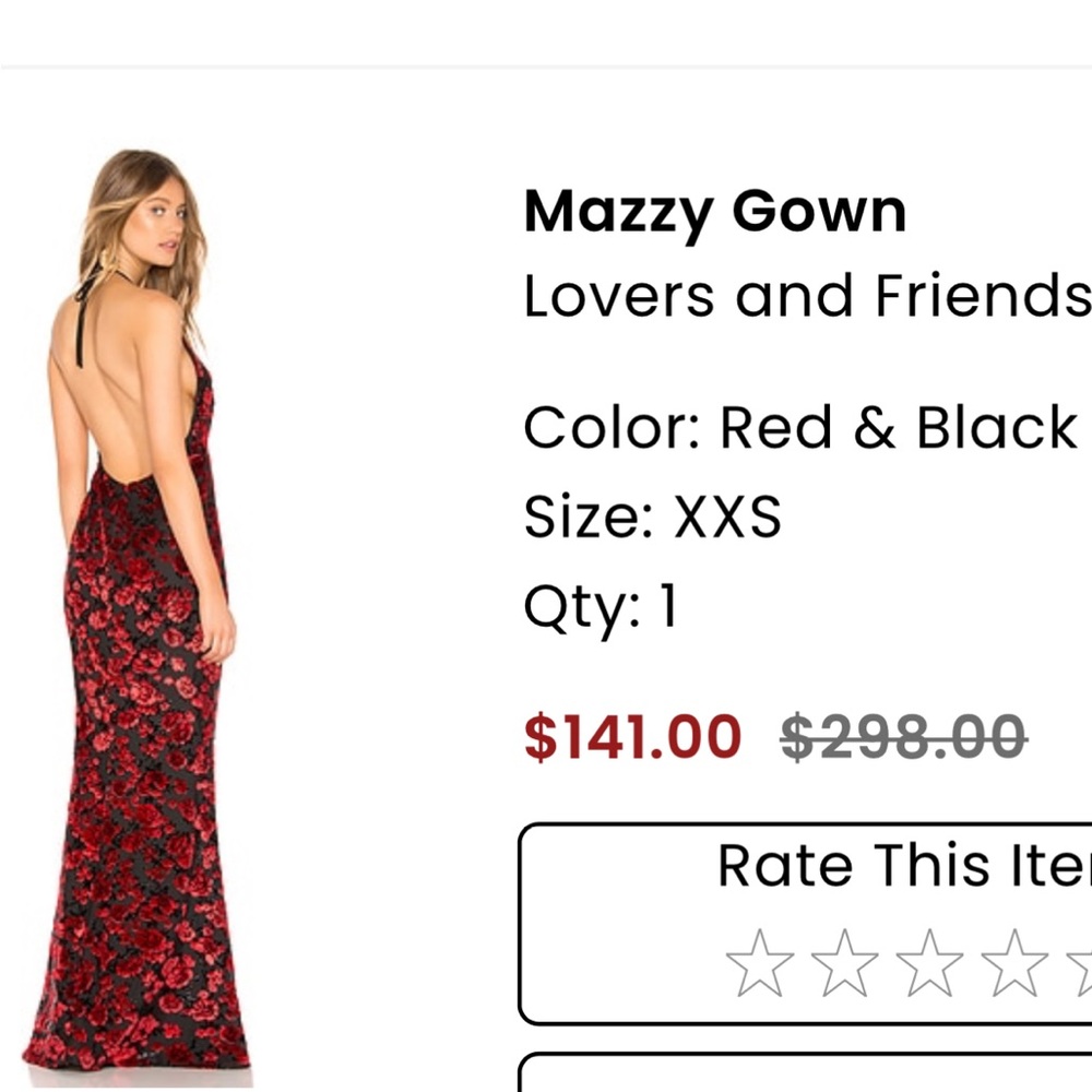 Lovers + Friends Mazzy Gown Red and Black Backless Dress